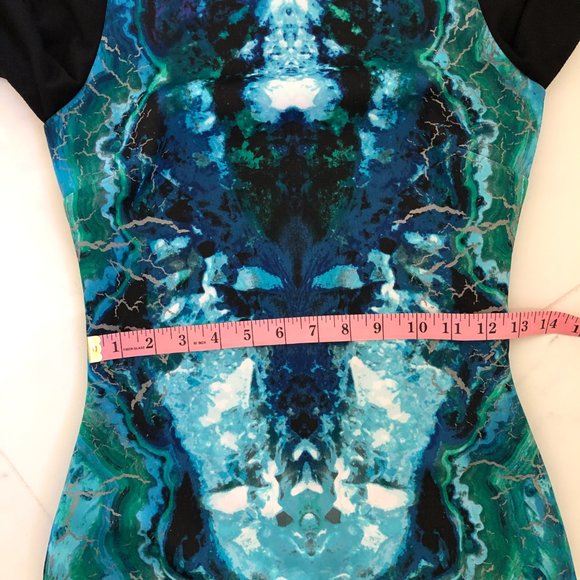 Bebe Women Blue Black Color block Long Sleeve Body cone Dress size XS Stretch AS - Picture 8 of 13